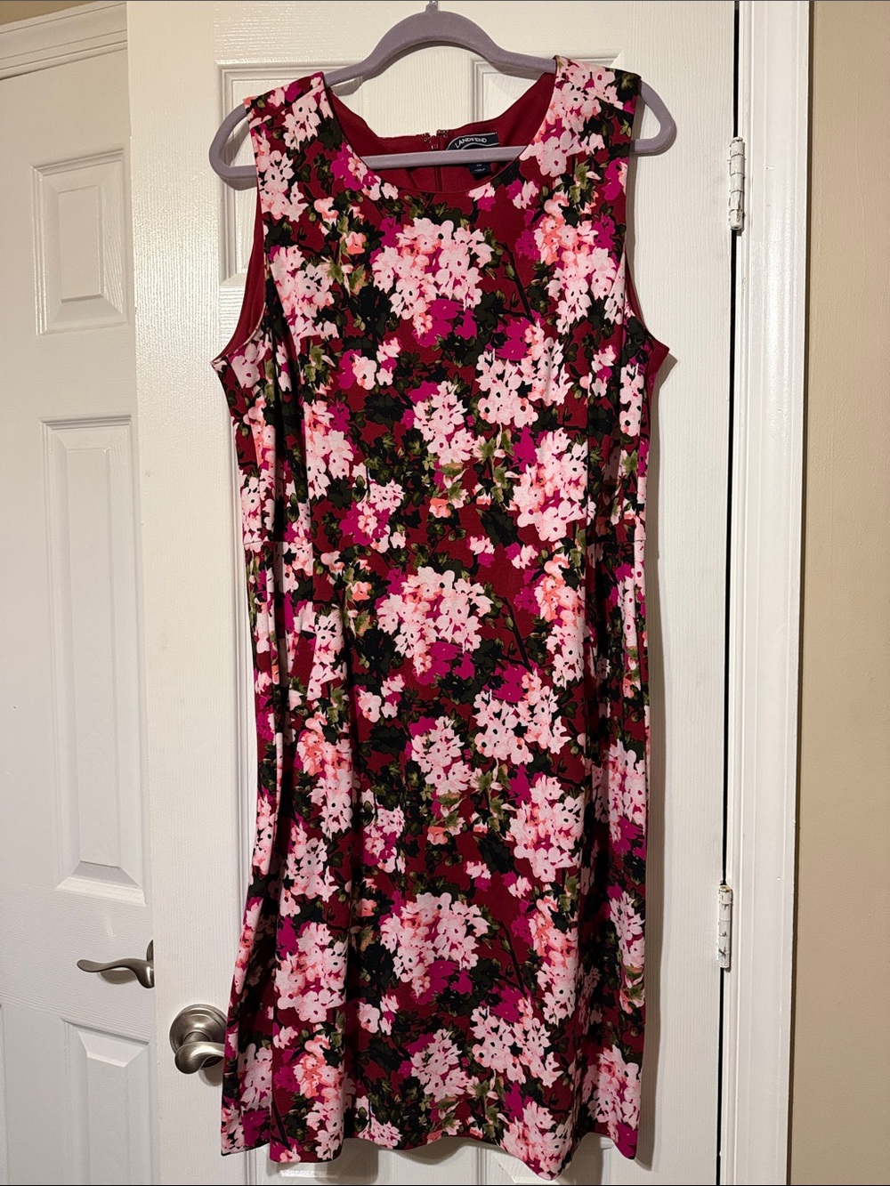 💜 Lands End Red Floral Dress